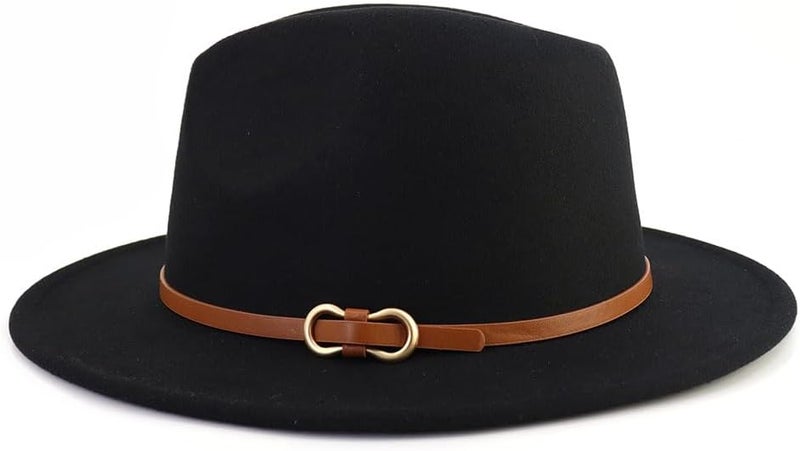 CCAKXCJJ Fedora Hats for Men Women Felt Jazz Hat Wide Brim Panama Hat with Belt Buckle - Image 3